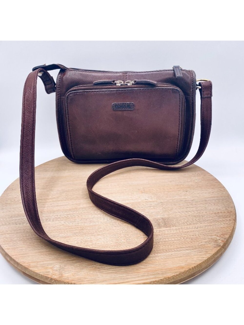 Vintage Fossil Leather Crossbody Bag Small Brown Messenger Bag Purse Wallet
